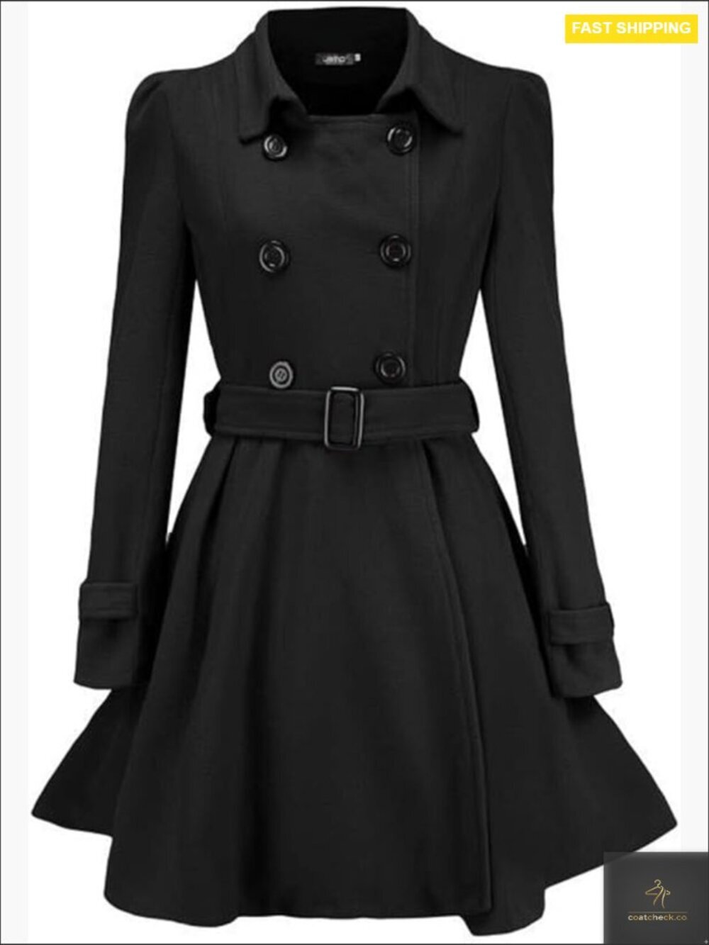 Double Breasted Wool Pea Coat Slim Fit Flared Trench Elegant Vintage Overcoat
